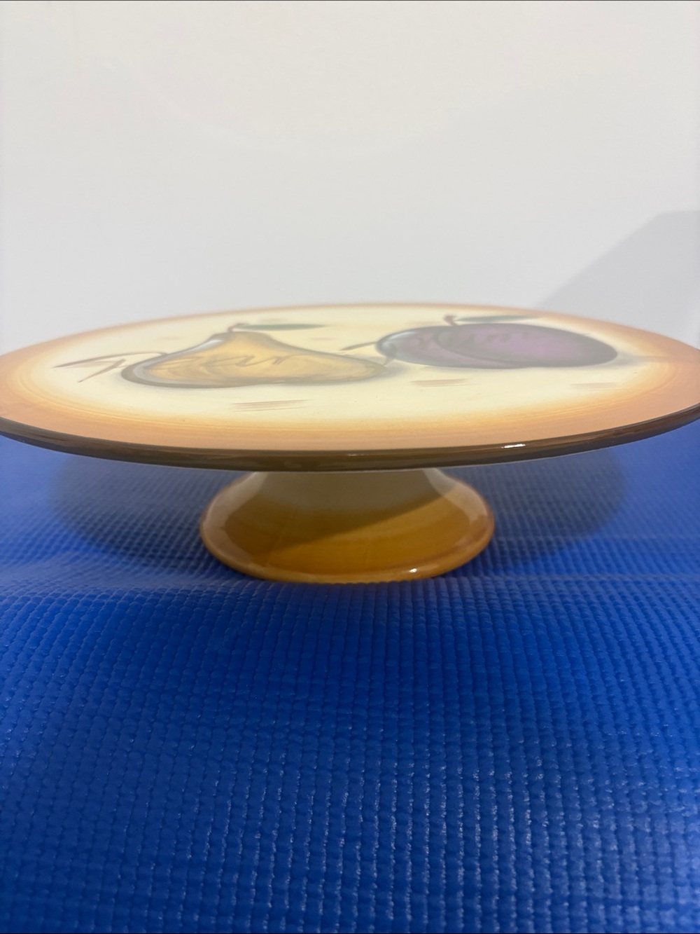 Ceramic Pedestal Cake Stand with Fruit Motif - Yellow and Cream